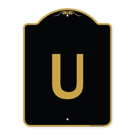 Signmission Designer Series Sign-Sign W/ Letter U, Black & Gold Aluminum Sign, 18" x 24", BG-1824-22924 A-DES-BG-1824-22924